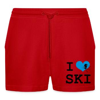 I Love Ski - Organic Relaxed Cropped Shorts Made in EU - Rot - Vorne