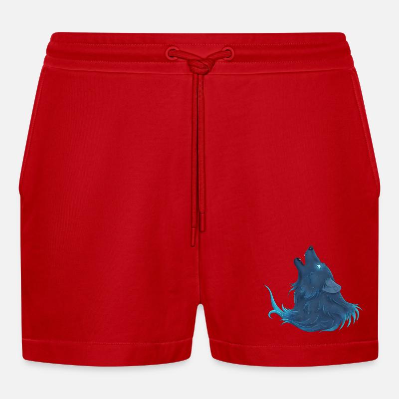 Heulender blauer Wolf - Guide Loup Bleu - Organic Relaxed Cropped Shorts Made in EU - Rot