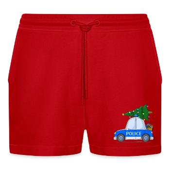 Police Car Police Christmas - Organic Relaxed Cropped Shorts Made in EU - red - Front