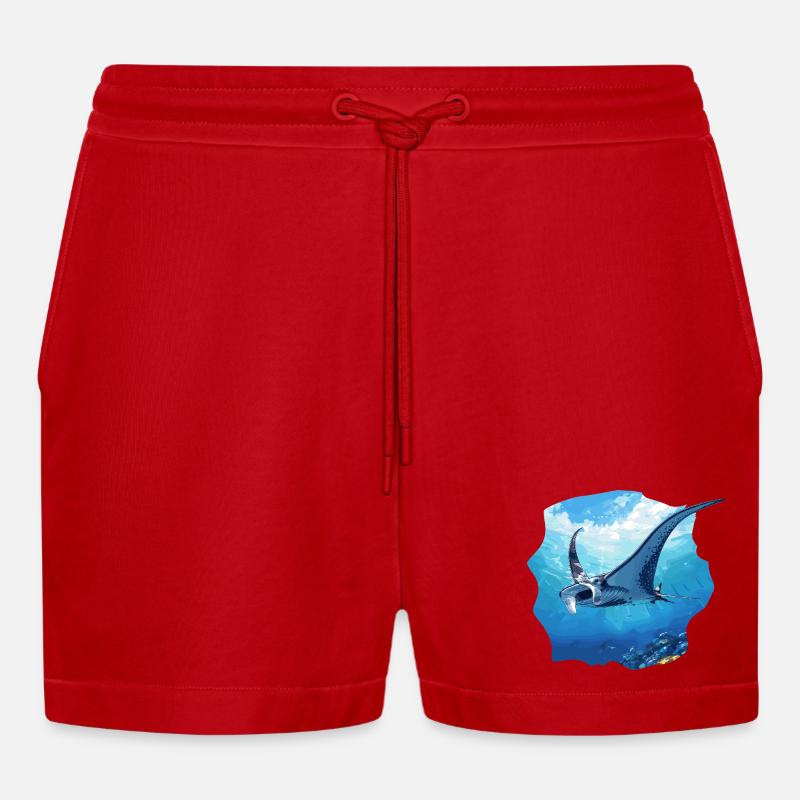 Rays Manta Rays - Organic Relaxed Cropped Shorts Made in EU - red