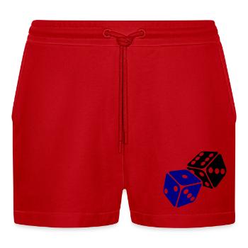 Blue Cube Minimal Design - Organic Relaxed Cropped Shorts Made in EU - red - Front