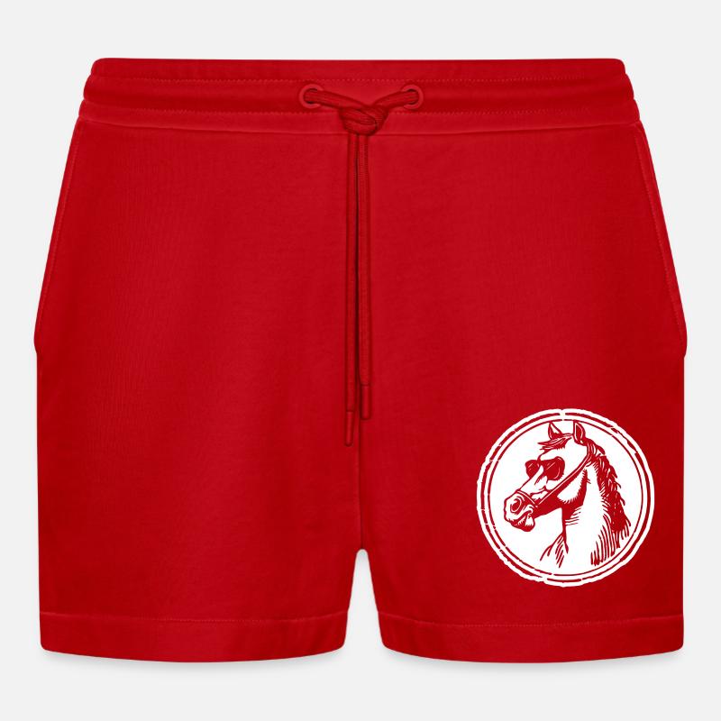 Pferd Pferde Pferdekopf - Organic Relaxed Cropped Shorts Made in EU - Rot
