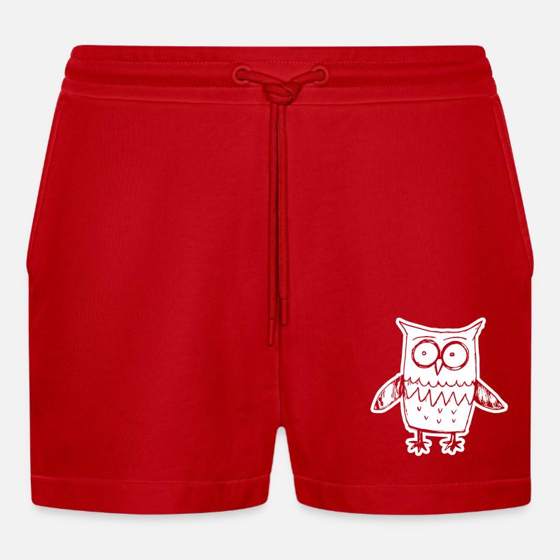 Eule Eulen Vogel - Organic Relaxed Cropped Shorts Made in EU - Rot