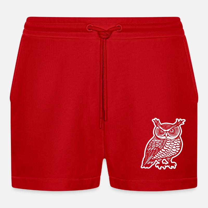 Eule Eulen Vogel - Organic Relaxed Cropped Shorts Made in EU - Rot