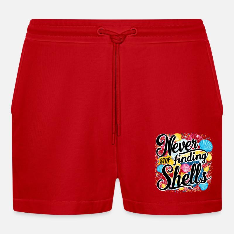 Never Stop Finding Shells Design - Organic Relaxed Cropped Shorts Made in EU - red