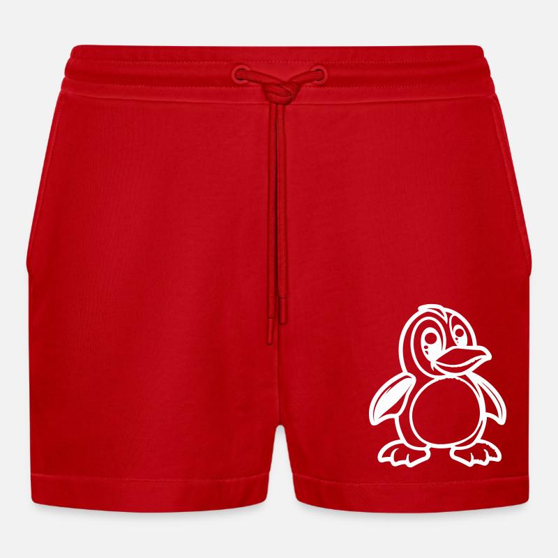 pinguin comic - Organic Relaxed Cropped Shorts Made in EU - Rot