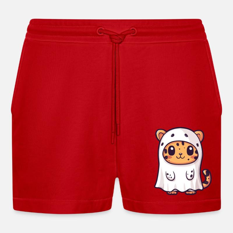 Leopard Halloween Comic Ghost - Organic Relaxed Cropped Shorts Made in EU - red