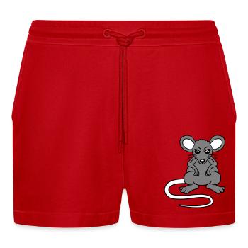 Mouse looks angry angry frustrated angry aggressive - Organic Relaxed Cropped Shorts Made in EU - red - Front