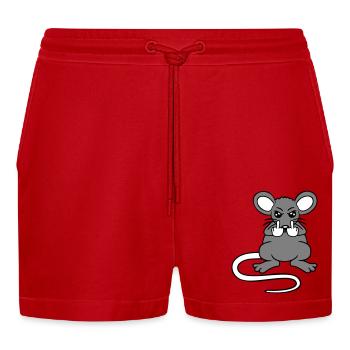 Mouse Nasty Angry Frustrated Aggressive Middle Finger - Organic Relaxed Cropped Shorts Made in EU - red - Front