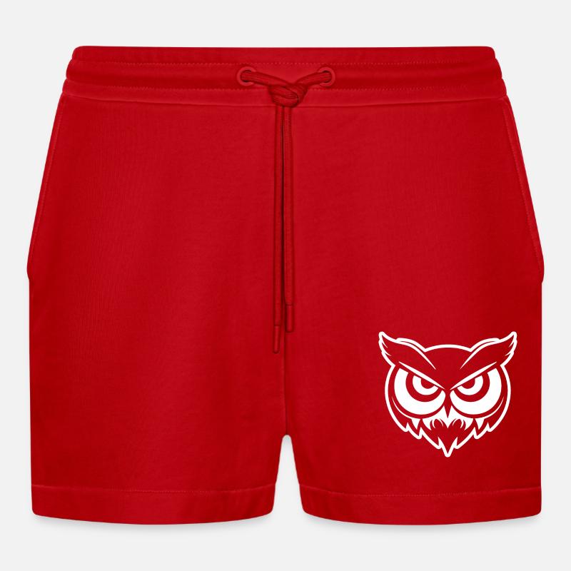 Eule Eulen Vogel - Organic Relaxed Cropped Shorts Made in EU - Rot
