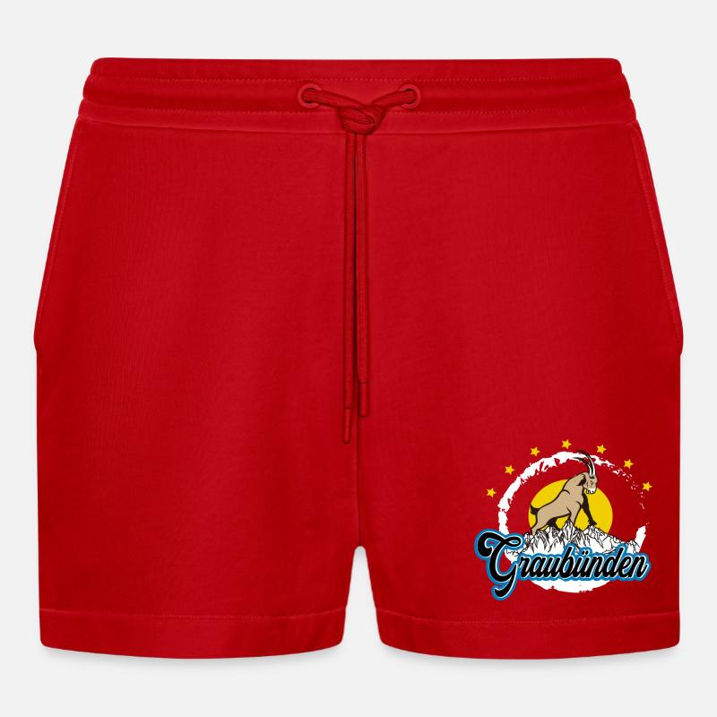Graubünden Steinbock Summit - Organic Relaxed Cropped Shorts Made in EU - Rot