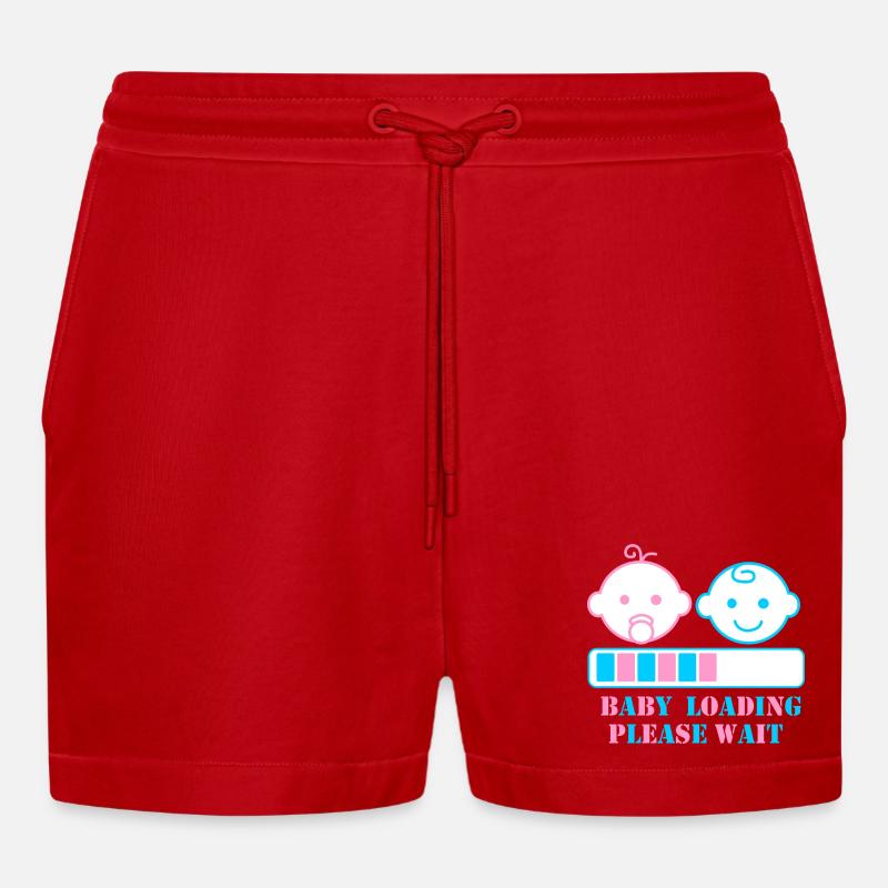 BABY LOADING BITTE WARTEN - Organic Relaxed Cropped Shorts Made in EU - Rot