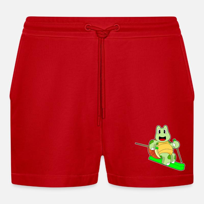 Turtle Skier Ski - Short bio décontracté court fabriqué en UE - rouge