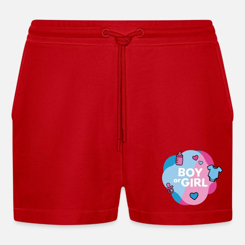 Geschlecht enthüllen Junge oder Mädchen - Organic Relaxed Cropped Shorts Made in EU - Rot