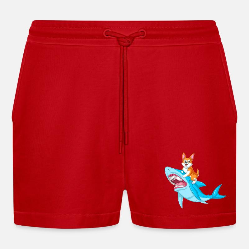 Corgi-Reithai lustiges Tierhemd - Organic Relaxed Cropped Shorts Made in EU - Rot