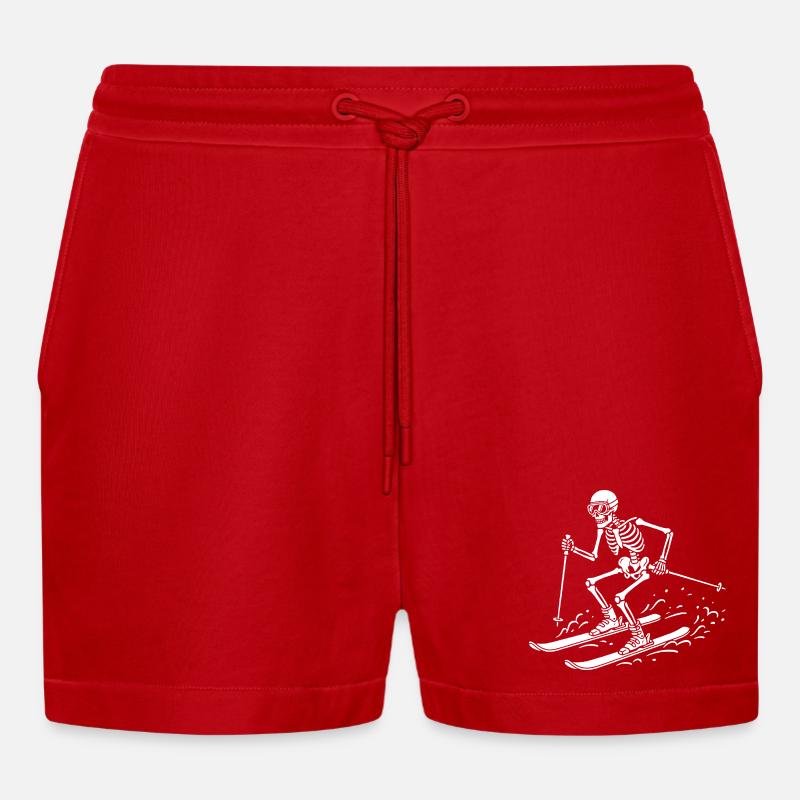 Skelettskifahrer auf Schneewellen - Organic Relaxed Cropped Shorts Made in EU - Rot
