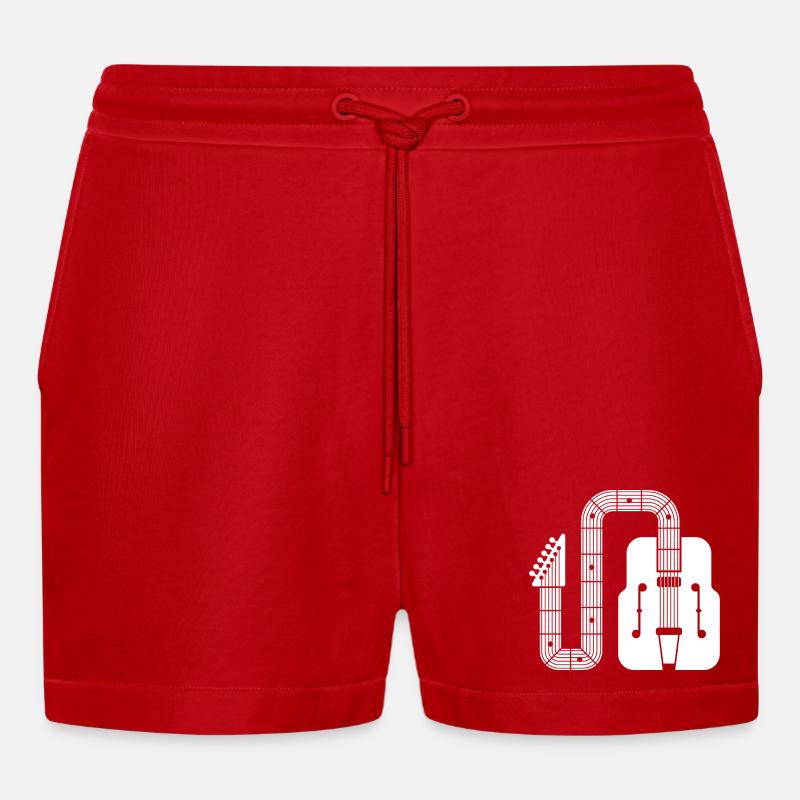Abstract Shape Retro-Gitarre - Organic Relaxed Cropped Shorts Made in EU - Rot