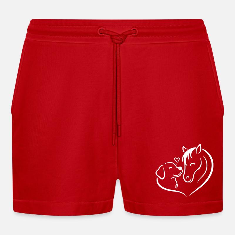 Pferd Hund Herz Liebe Team - Organic Relaxed Cropped Shorts Made in EU - Rot