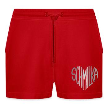 Schmilka Heart Font Logo - Organic Relaxed Cropped Shorts Made in EU - red - Front