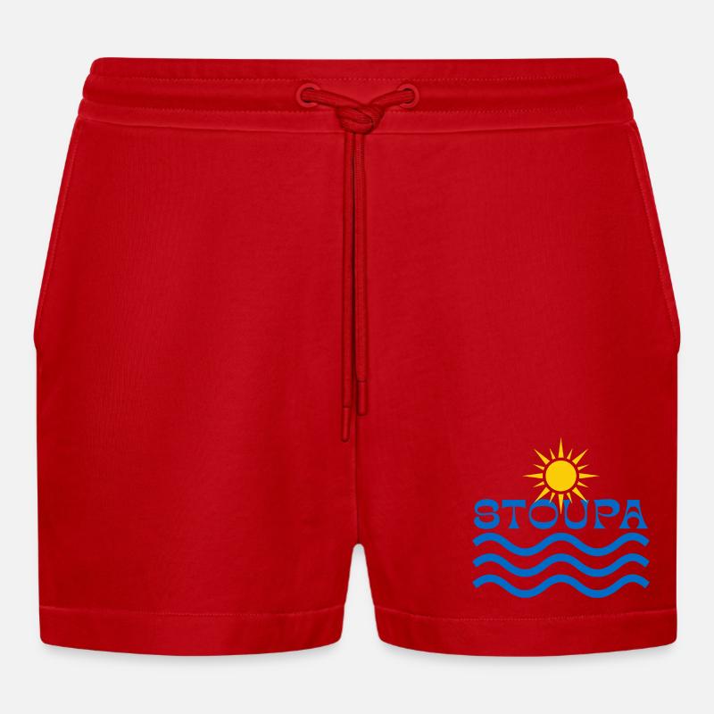 Vagues de Soleil de Stoupa - Short bio décontracté court fabriqué en UE - rouge