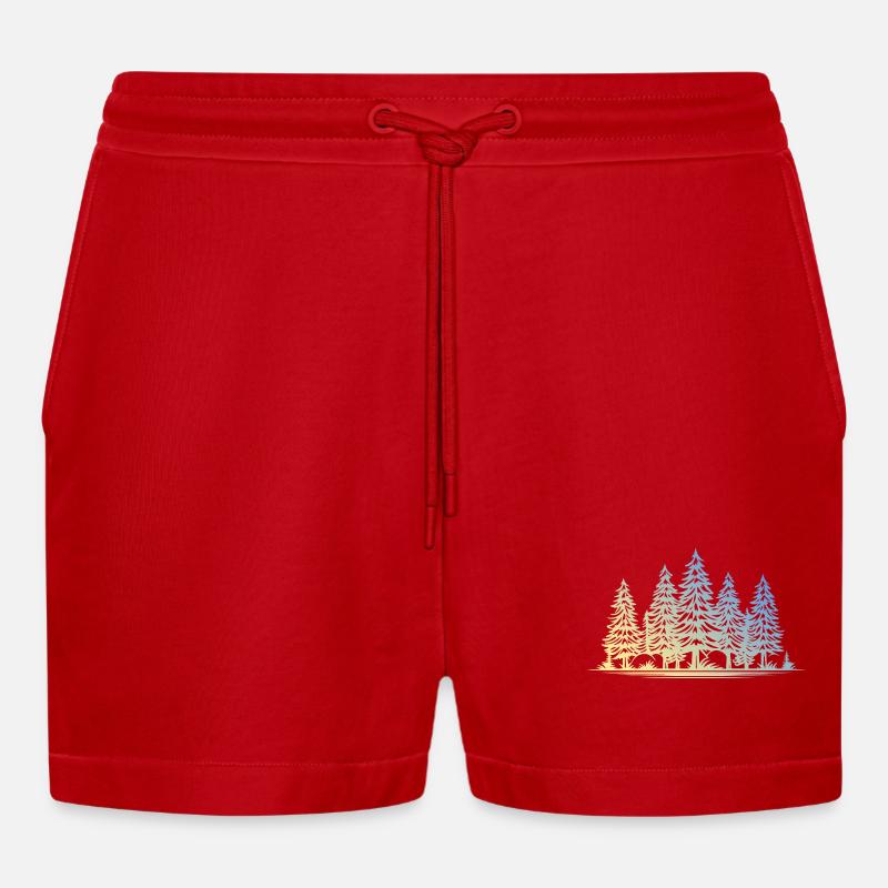 Wald Bäume - Organic Relaxed Cropped Shorts Made in EU - Rot