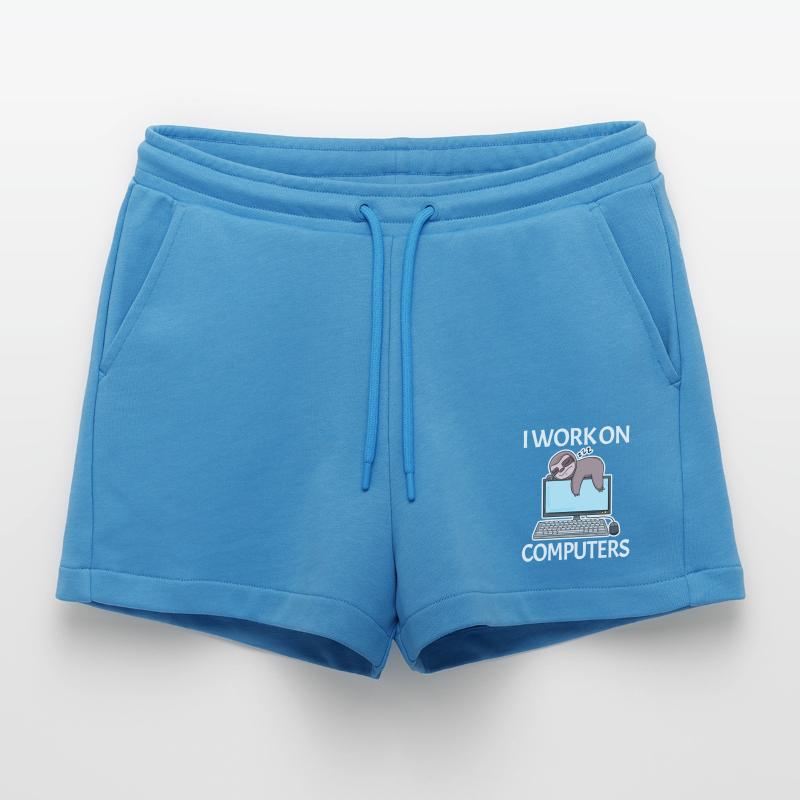 I work on computers computer nerd lazy funny Organic Relaxed Cropped Shorts Made in EU
