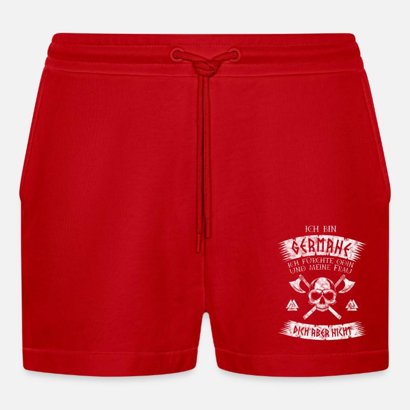 Ich bin Germane - Wikinger Spruch - Organic Relaxed Cropped Shorts Made in EU - Rot