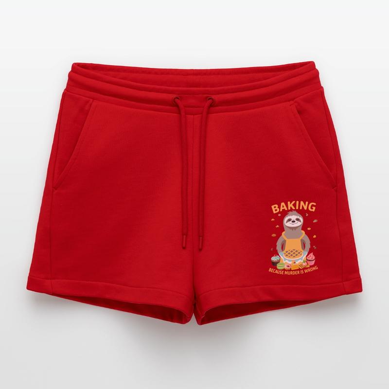 Baking because murder is wrong sloth baker Organic Relaxed Cropped Shorts Made in EU