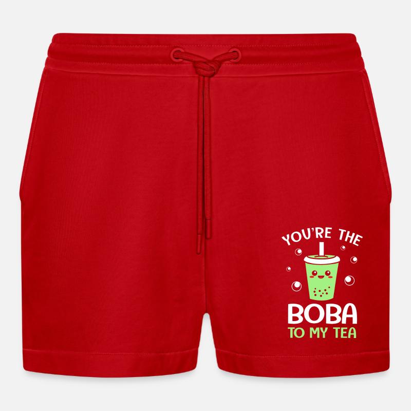 Bubble Tee Boba Tea - Organic Relaxed Cropped Shorts Made in EU - red
