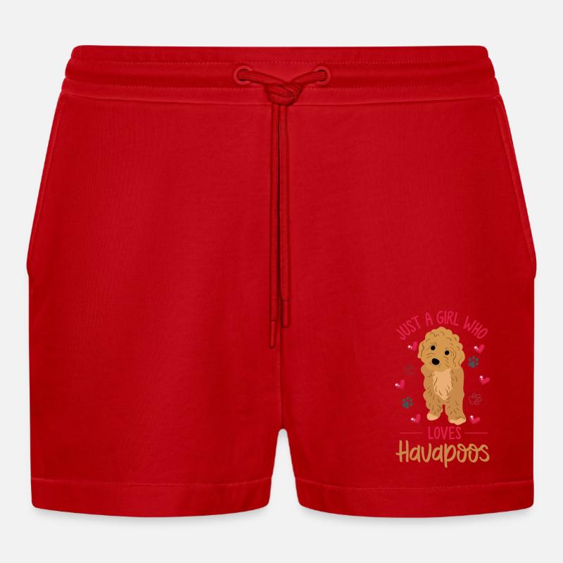 havapoo, havapoo havapoo mother, Havanese, - Organic Relaxed Cropped Shorts Made in EU - red