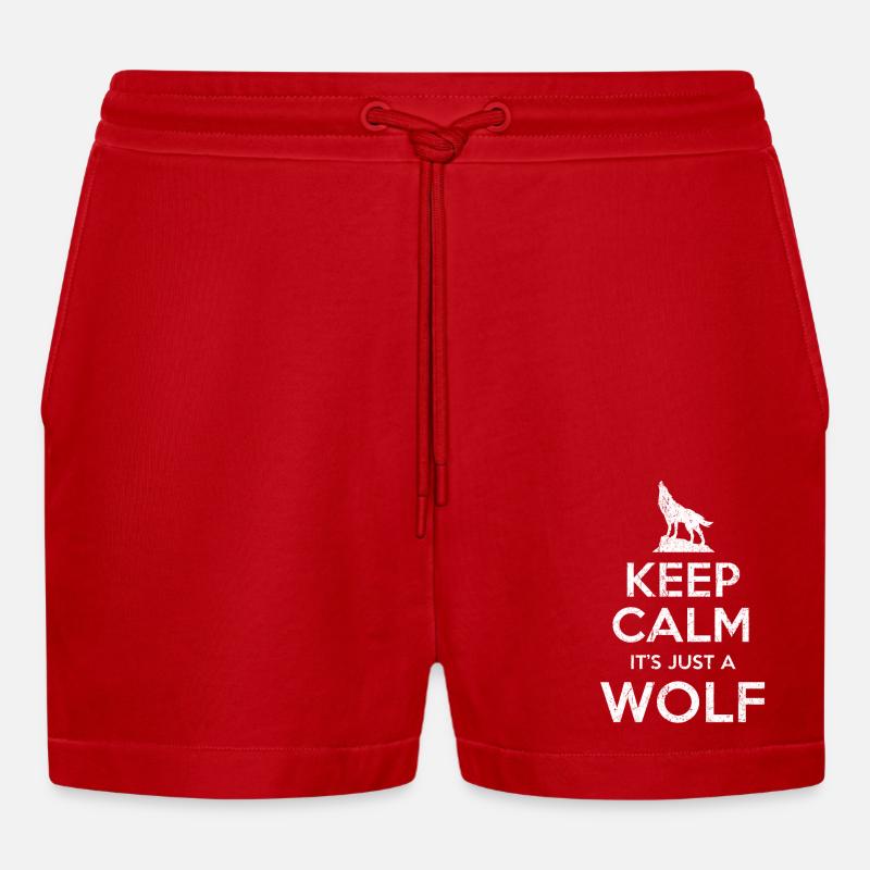 Wolf saying Keep calm Wolf - Organic Relaxed Cropped Shorts Made in EU - red