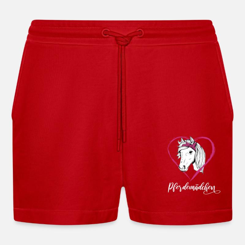 Pferdemädchen Pferde Herz Geschenkidee - Organic Relaxed Cropped Shorts Made in EU - Rot