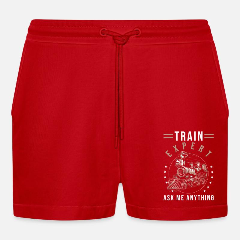 Zug Eisenbahn Geschenk - Organic Relaxed Cropped Shorts Made in EU - Rot