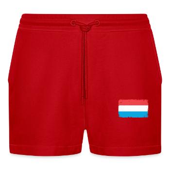 Luxembourg Heartbeat Flag Vintage Luxembourg - Organic Relaxed Cropped Shorts Made in EU - red - Front