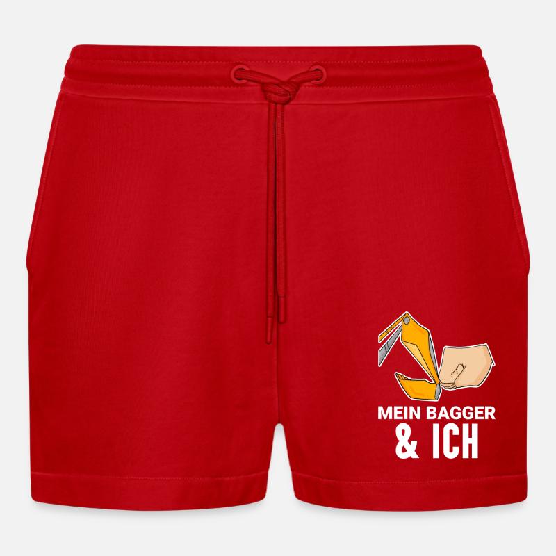 Bagger Baggerfahrer Spruch - Organic Relaxed Cropped Shorts Made in EU - Rot