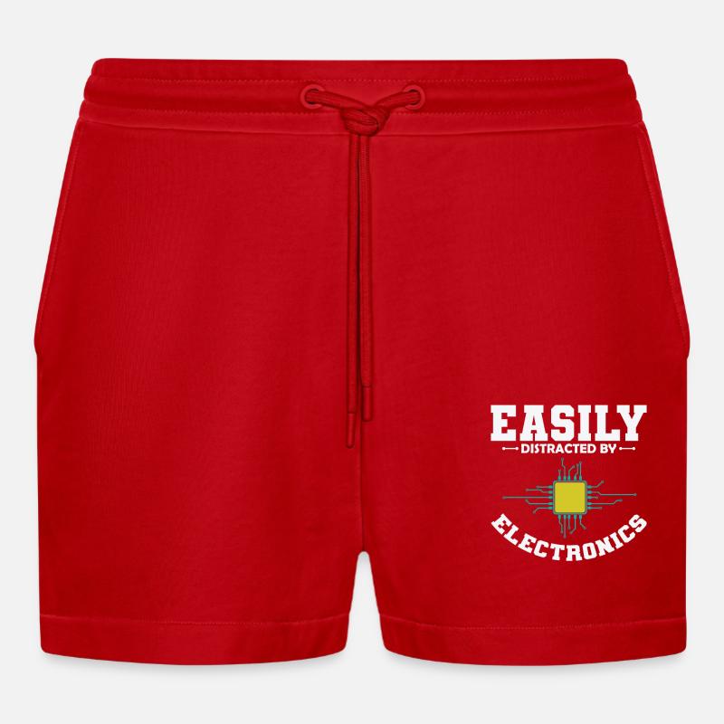 Easily Distracted By Electronics Profession - Organic Relaxed Cropped Shorts Made in EU - red