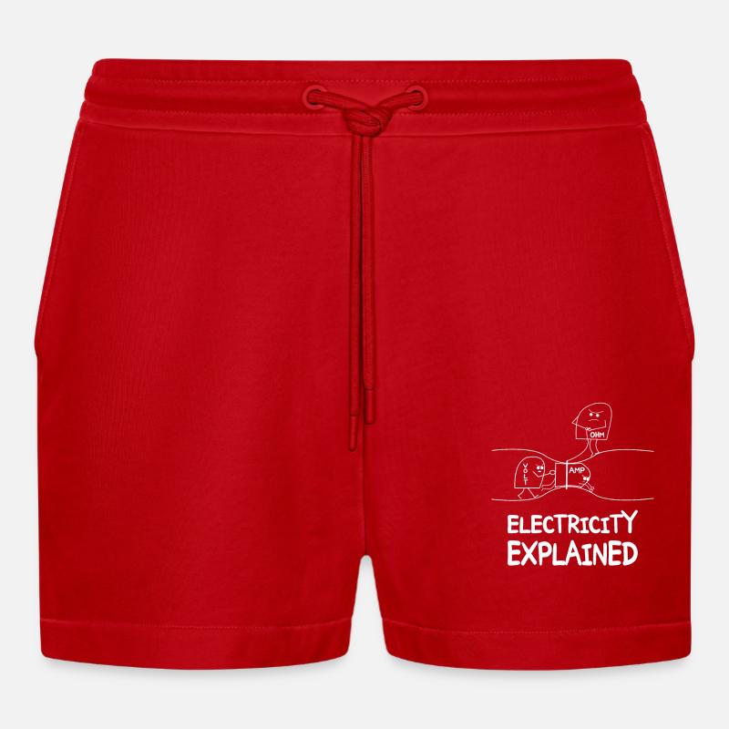 Electricity explains electronics technician Electrician - Organic Relaxed Cropped Shorts Made in EU - red