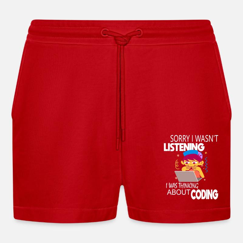 Coding Coder Programmer - Organic Relaxed Cropped Shorts Made in EU - red