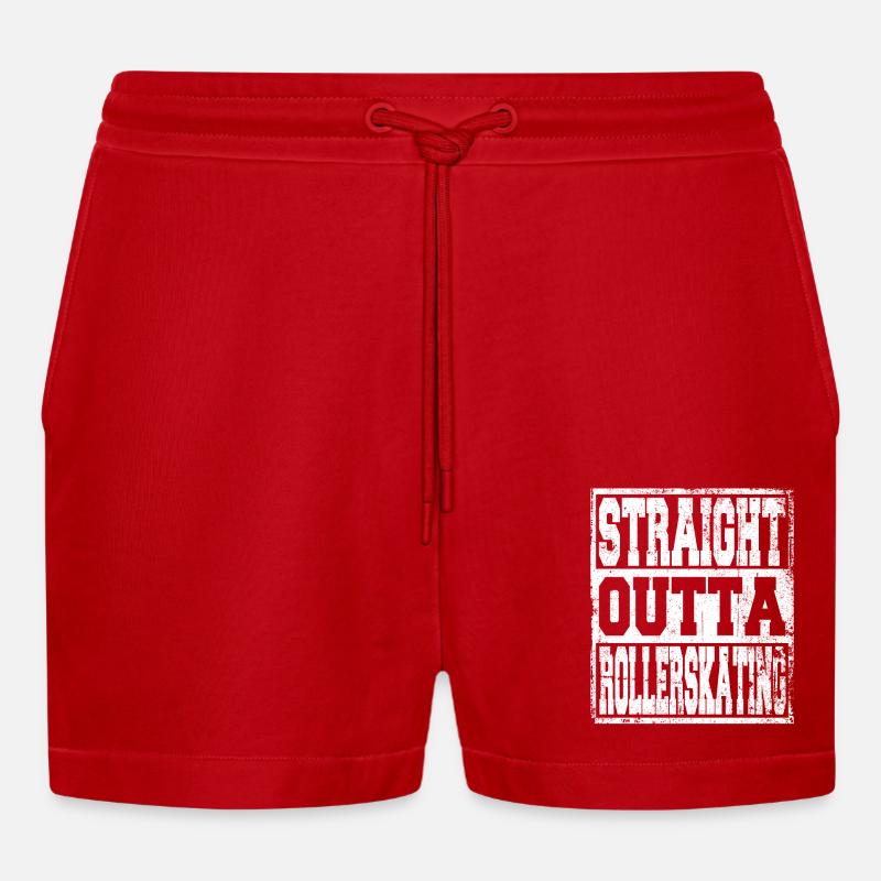 Rollerskating saying funny - Organic Relaxed Cropped Shorts Made in EU - red