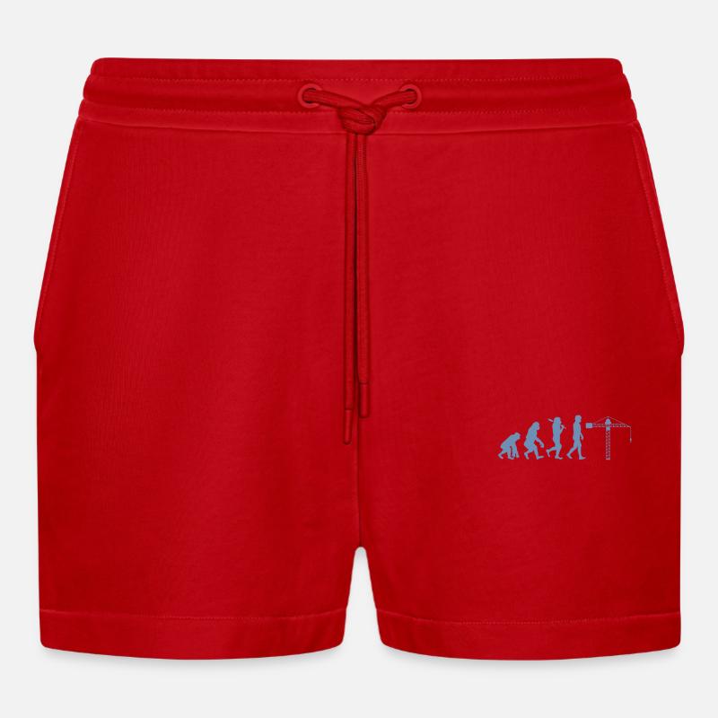Crane operator Evolution - Organic Relaxed Cropped Shorts Made in EU - red