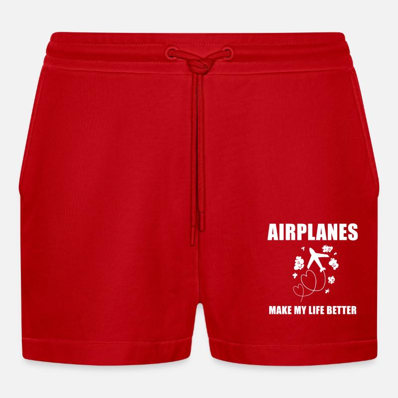 Flugzeug Pilot Spruch Geschenk - Organic Relaxed Cropped Shorts Made in EU - Rot