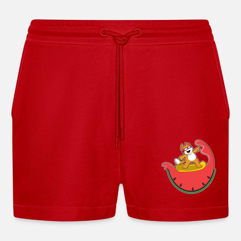 Chat comme surfeur avec pastèque - Short bio décontracté court fabriqué en UE - rouge