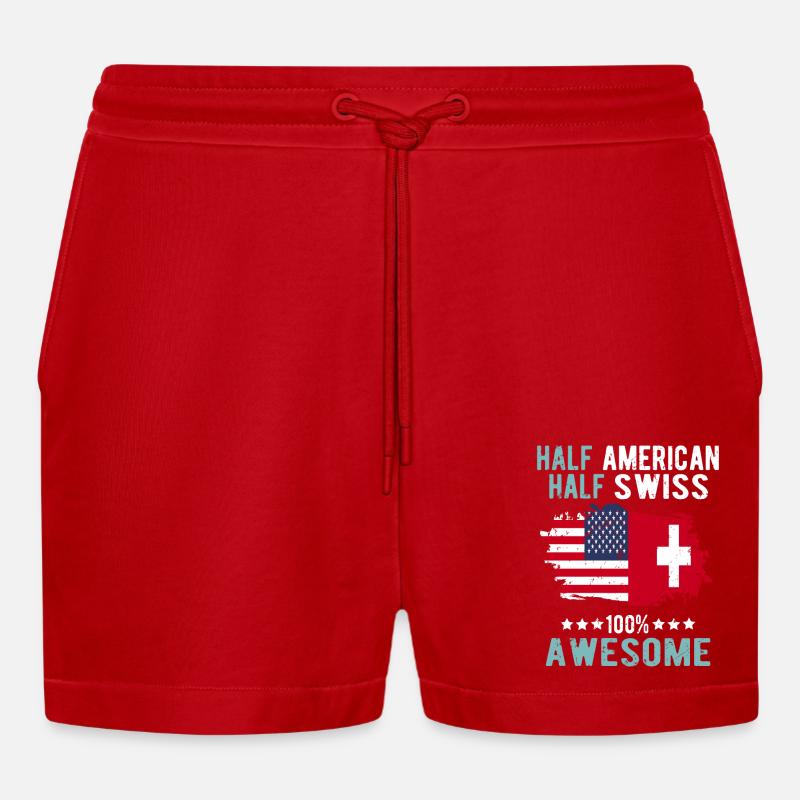 Halb Amerikaner Halb Schweizer - Organic Relaxed Cropped Shorts Made in EU - Rot