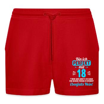 Bin ich perfekt mit 18 Jahren 18. Geburtstag - Organic Relaxed Cropped Shorts Made in EU - Rot - Vorne