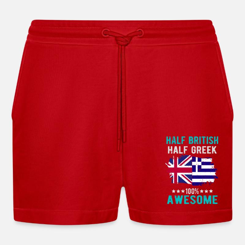 Halb Brite Halb Grieche - Organic Relaxed Cropped Shorts Made in EU - Rot
