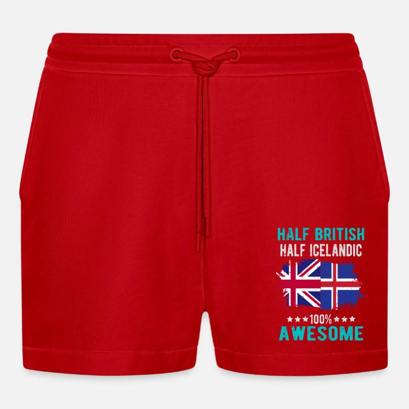 Halb Brite Halb Isländer - Organic Relaxed Cropped Shorts Made in EU - Rot