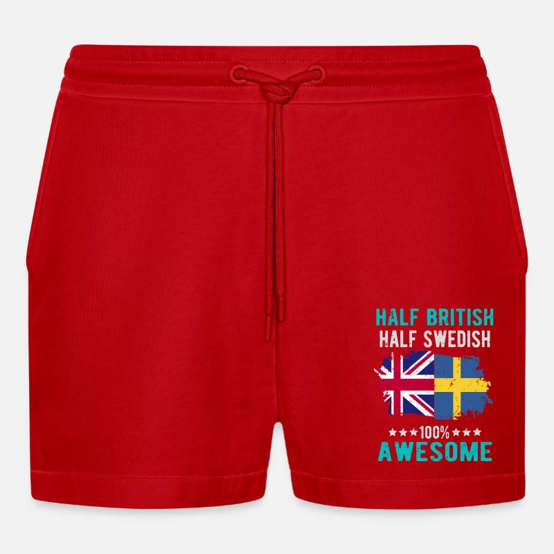 Half British Half Swede - Organic Relaxed Cropped Shorts Made in EU - red