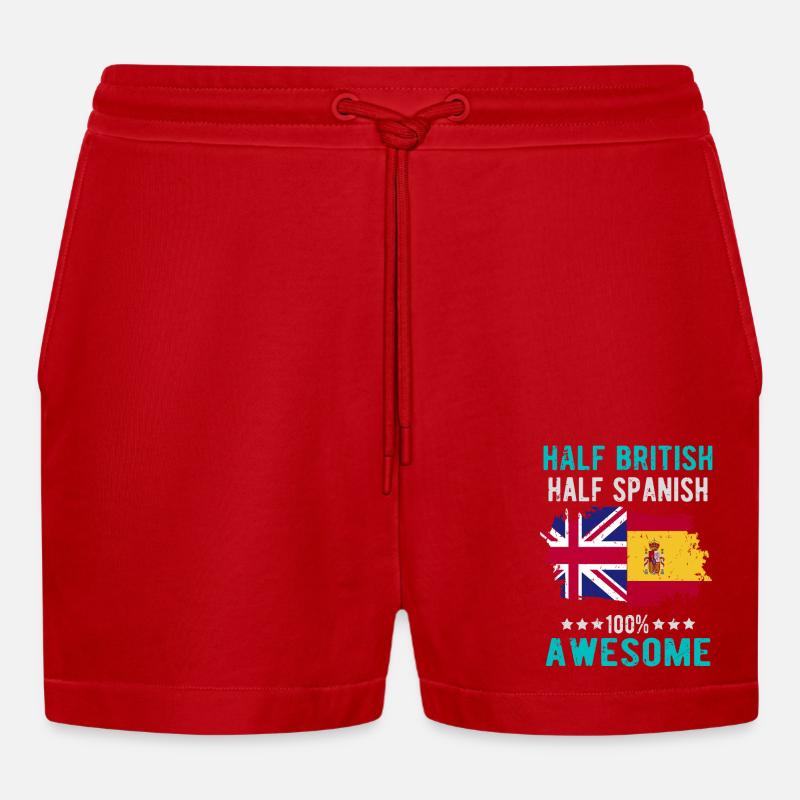 Halb Brite Halb Spanier - Organic Relaxed Cropped Shorts Made in EU - Rot
