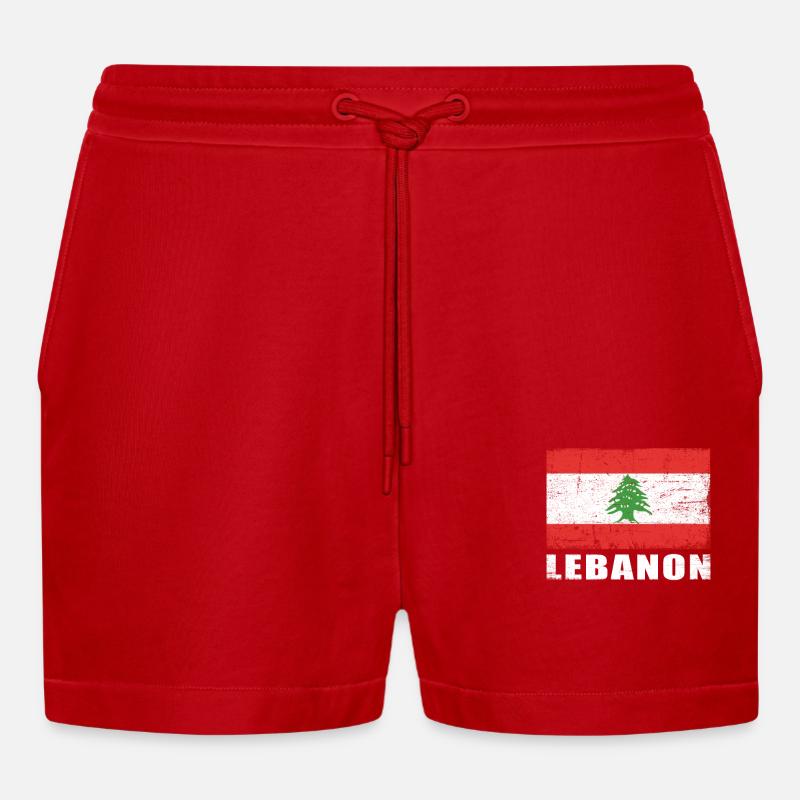 Liban Drapeau Grunge Liban Drapeau - Short bio décontracté court fabriqué en UE - rouge