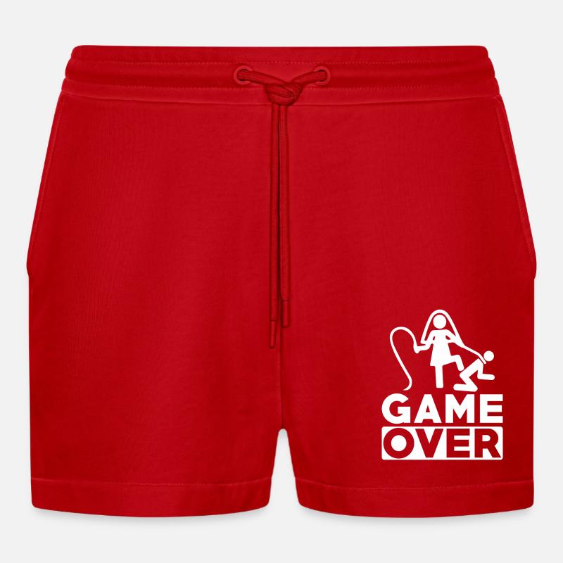 Hochzeit Ehe Ehemann Game Over - Organic Relaxed Cropped Shorts Made in EU - Rot